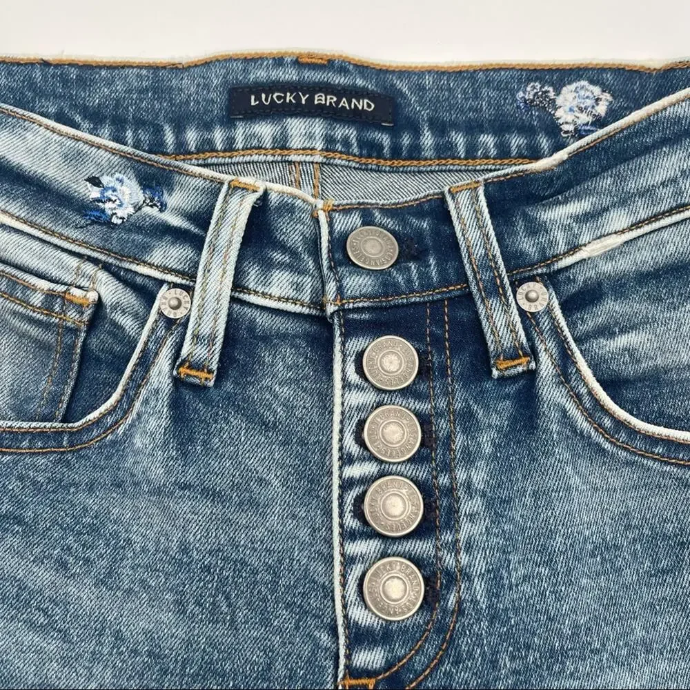 NWOT LUCKY BRAND Denim Jeans Ava Mid Rise Skinny Embroidered Flowers Size 25
